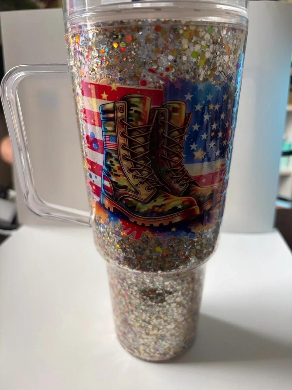 Land of the Free 30 oz Patriotic Dry Glitter Tumbler